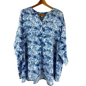 Beach Vacay Boho Coastal Woman Within Blue & white Tunic Blouse, Women's 2X